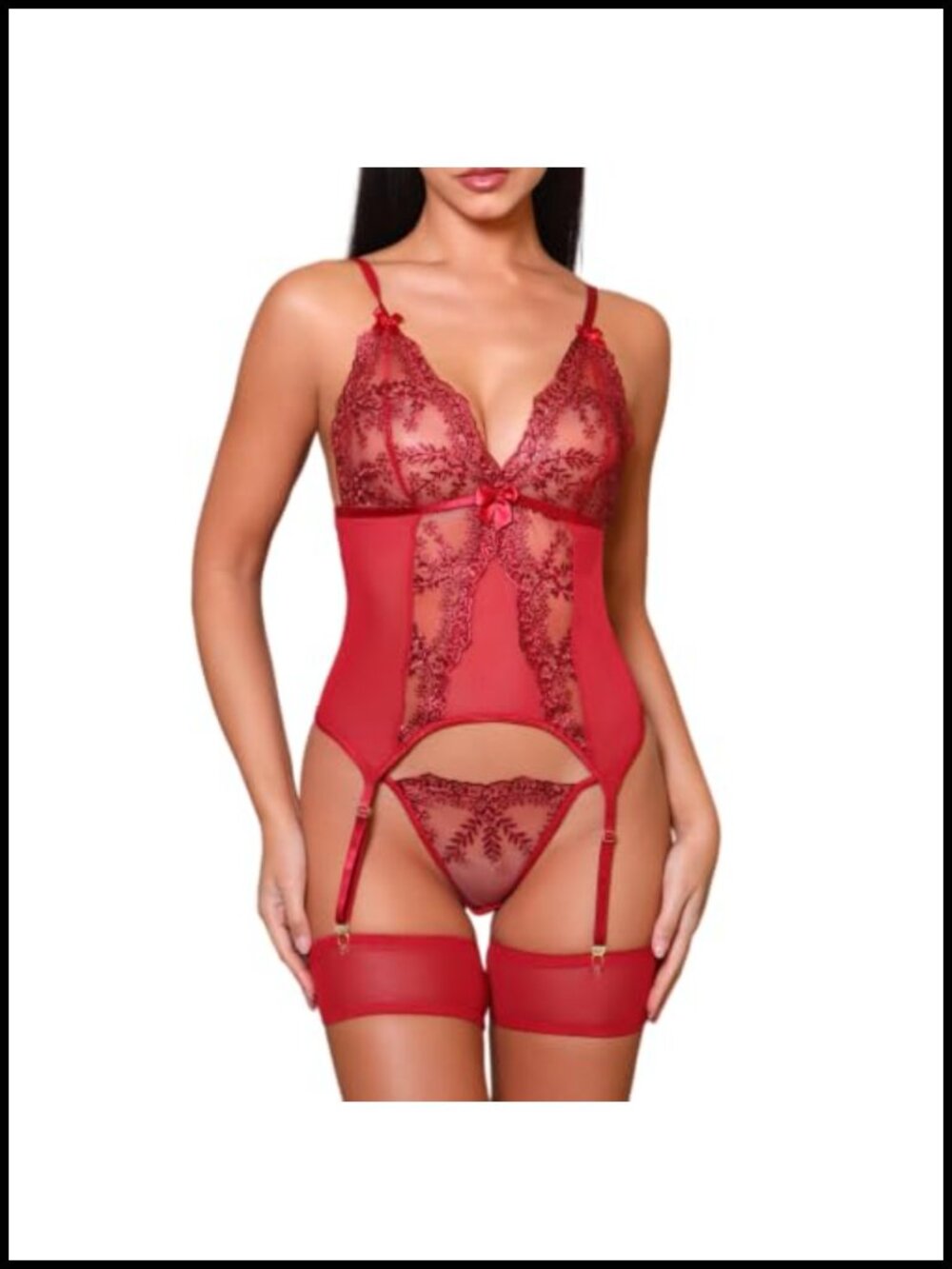 3-Piece Lace Teddy Bodysuit Garter Belt Set